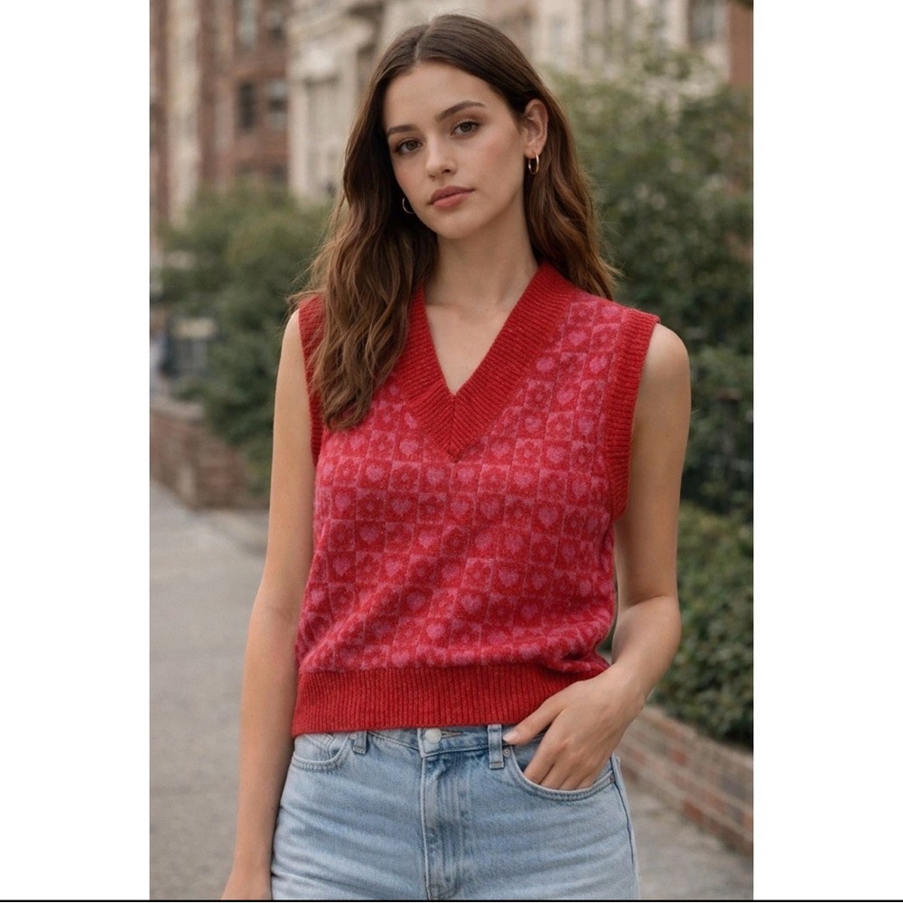 Freshman Red and Pink V-Neck Heart Knit Vest